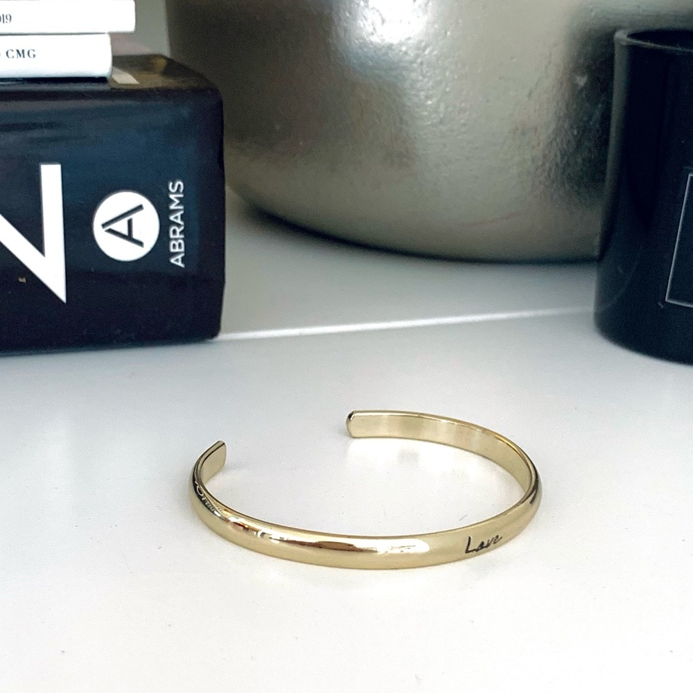 14K Gold Plated Sterling Silver Engraved “Love” Cuff Bracelet - Picture 3 of 6